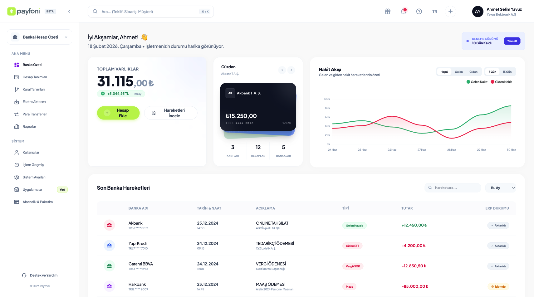 Payfoni Bank Transactions Panel